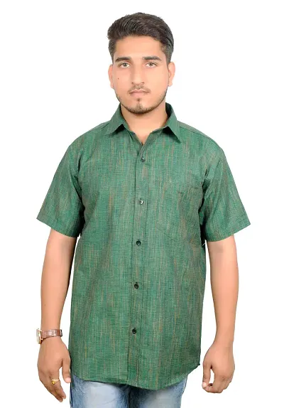 Men's Plain Solid Half Sleeves Regular Fit Shirt (Dark Green)