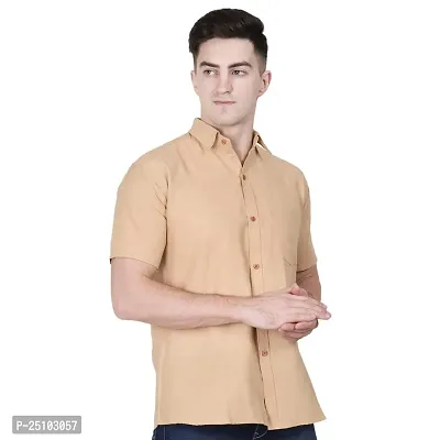 Swadeshi Collection Presents Men's Plain Solid Cotton Half Sleeves Regular Fit Shirt (46, Dark Peach)-thumb0