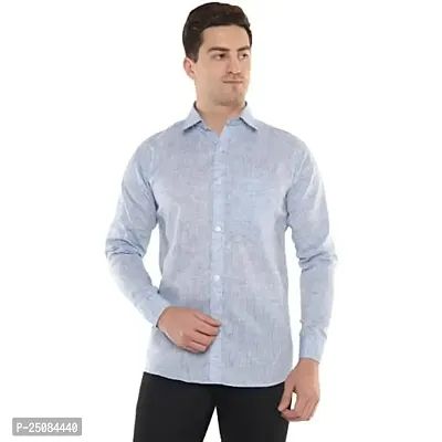Men's Solid Swadeshi Cotton Full Sleeves Regular Fit Shirt Navrang Blue (46, Light Blue)-thumb2