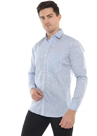 Men's Solid Khadi Cotton Full Sleeves Regular Fit Shirt Navrang Blue (40, Light Blue)-thumb3