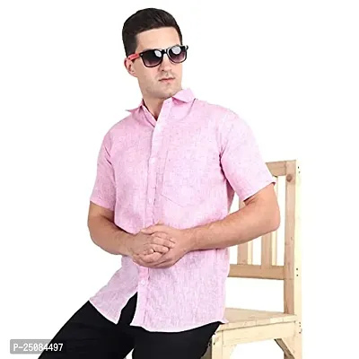 Men's Plain Solid Khadi Cotton Half Sleeves Regular Fit Shirt (Size 42) (Baby-Pink)-thumb4