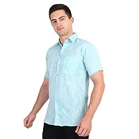 Men's Plain Solid Khadi Cotton Half Sleeves Regular Fit Shirt (Size 42) (Sky-Blue)-thumb2