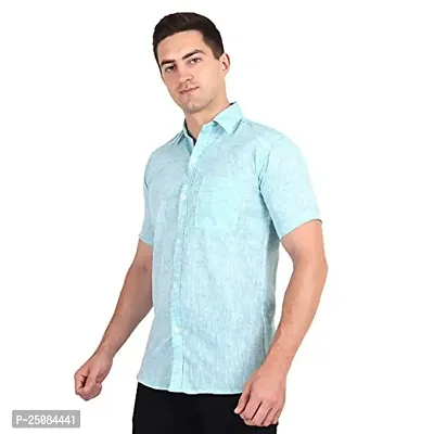 Men's Plain Solid Khadi Cotton Half Sleeves Regular Fit Shirt (Size 42) (Sky-Blue)-thumb3