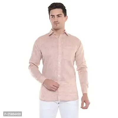 Men's Solid Swadeshi Cotton Full Sleeves Regular Fit Shirt Navrang Light Brown (M, Light Brown)-thumb0