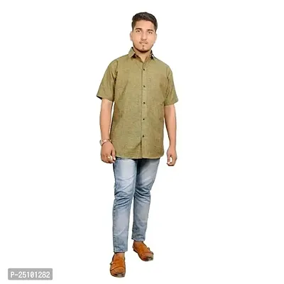 Men's Plain Solid Cotton Half Sleeves Regular Fit Shirt (Yellow)