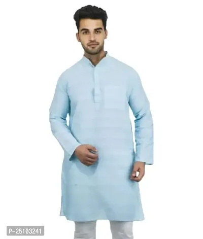 SWADESHI COLLECTION Men's Full Sleeve Cotton Ethnic Wear Regular Long Kurta Sky Blue (M, Sky Blue)-thumb0