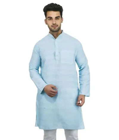 SWADESHI COLLECTION Men's Full Sleeve Ethnic Wear Regular Long Kurta (M, Blue)