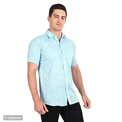 Men's Plain Solid Khadi Cotton Half Sleeves Regular Fit Shirt (Size 42) (Sky-Blue)