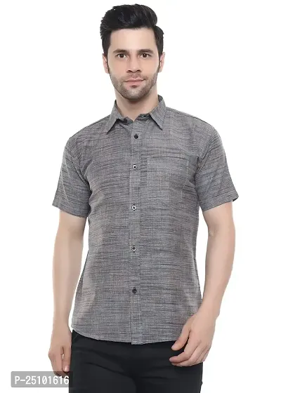 SWADESHI COLLECTION Men's Solid Jharna Cotton Half Sleeves Regular Fit Shirt (M, Grey)