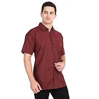 Men's Plain Solid Khadi Cotton Half Sleeves Regular Fit Shirt (C Mehroon) (46) Red,40(Khadi Collection_12345)-thumb1