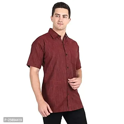 Men's Plain Solid Khadi Cotton Half Sleeves Regular Fit Shirt (C Mehroon) (46) Red,40(Khadi Collection_12345)-thumb2