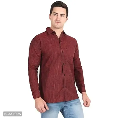 Men's Plain Solid Swadeshi Cotton Full Sleeves Regular Fit Shirt Dark Maroon-thumb0