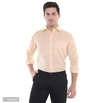 Men's Solid Swadeshi Cotton Full Sleeves Regular Fit Shirt Navrang Light Yellow (M, Light Yellow)-thumb0