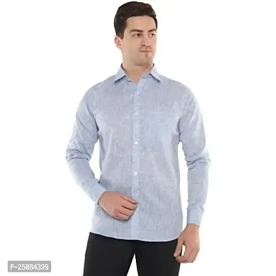 Men's Solid Swadeshi Cotton Full Sleeves Regular Fit Shirt Navrang Blue (XL, Light Blue)-thumb2