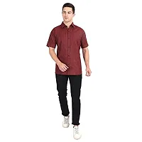 Men's Plain Solid Cotton Half Sleeves Regular Fit Shirt (Red)-thumb4