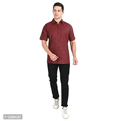 Men's Plain Solid Cotton Half Sleeves Regular Fit Shirt (Red)-thumb5