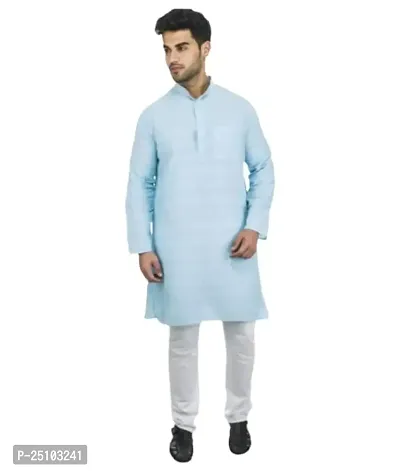 SWADESHI COLLECTION Men's Full Sleeve Cotton Ethnic Wear Regular Long Kurta Sky Blue (M, Sky Blue)-thumb4