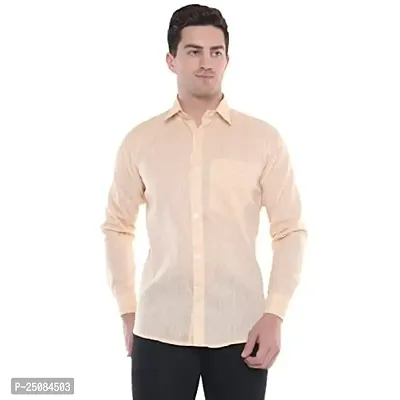 Men's Solid Swadeshi Cotton Full Sleeves Regular Fit Shirt Navrang Light Yellow (M, Light Yellow)-thumb2