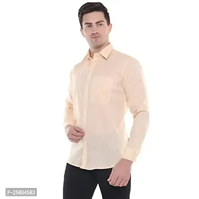 Men's Solid Swadeshi Cotton Full Sleeves Regular Fit Shirt Navrang Light Yellow (M, Light Yellow)-thumb3
