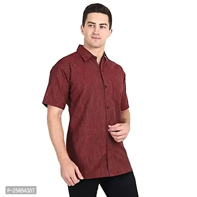 Men's Plain Solid Cotton Half Sleeves Regular Fit Shirt (Red)-thumb3