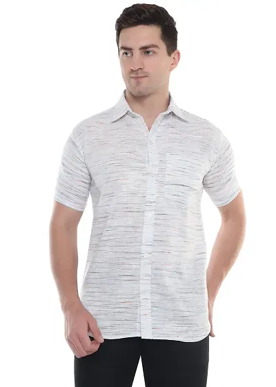 Men's Cotton Half Sleeves Regular Fit Shirt (White Andi) (40, White)