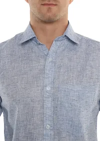 Men's Solid Khadi Cotton Full Sleeves Regular Fit Shirt Navrang Blue (40, Light Blue)-thumb1
