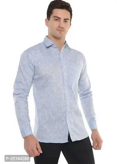 Men's Solid Khadi Cotton Full Sleeves Regular Fit Shirt Navrang Blue (40, Light Blue)-thumb5