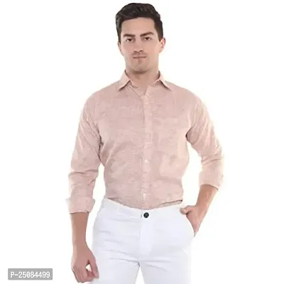 Men's Solid Swadeshi Cotton Full Sleeves Regular Fit Shirt Navrang Light Brown (M, Light Brown)-thumb2