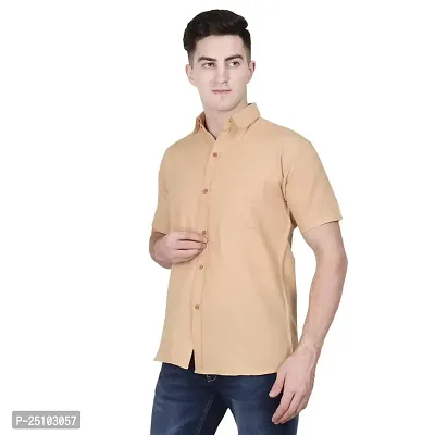 Swadeshi Collection Presents Men's Plain Solid Cotton Half Sleeves Regular Fit Shirt (46, Dark Peach)-thumb2