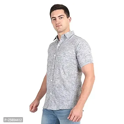 Men's Plain Solid Khadi Cotton Half Sleeves Regular Fit Shirt (Size 42) (Grey)