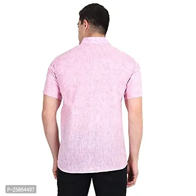 Men's Plain Solid Khadi Cotton Half Sleeves Regular Fit Shirt (Size 42) (Baby-Pink)-thumb3