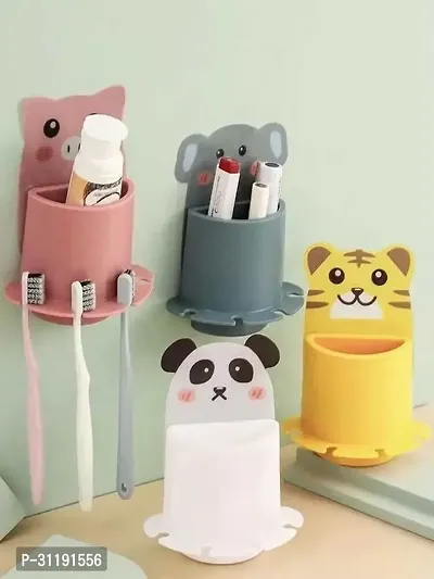 Cartoon Toothbrush Toothpaste Holders for Bathroom / Wall Mounted Self Adhesive Toothbrush Stand for Kids / Cute Creative Animal Toothbrush Organizer-thumb3