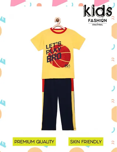 Boy's Stylish Cotton Top With Bottom/ Trouser Set
