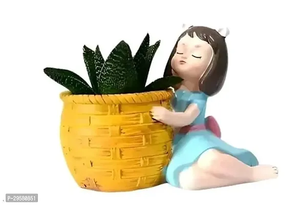 Resin Handmade Cute Dreaming Girl with Basket Designed Flower Pots without Plant Decorative Showpiece