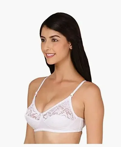 Stylish White Cotton Solid Bras For Women