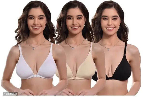 BF BODY FIGURE Women's Every Day Bra Combo of 3| Full Coverage Non Padded Multicolor Bra |Non-Wired, Wirefree, Adjustable Straps, Anti Bacterial Full Support Regular Cotton Bra