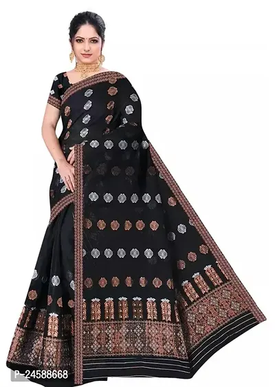 Stylish Black Chanderi Cotton Saree With Blouse Piece For Women