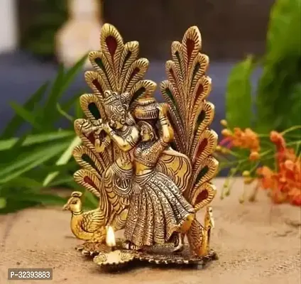 Radha Krishna Peacock Diya Metal Statue-thumb0