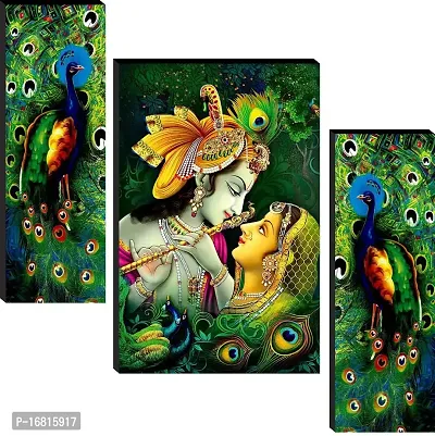 Set Of 3 Radha Krishna Wall Decor Digital Reprint with UV Coated 12 inch x 8 inch Painting-thumb0
