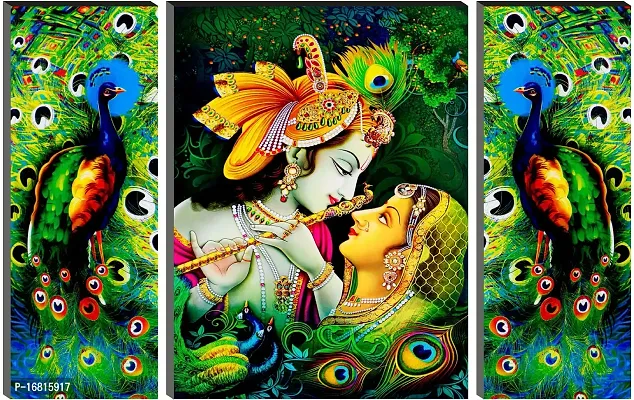 Set Of 3 Radha Krishna Wall Decor Digital Reprint with UV Coated 12 inch x 8 inch Painting-thumb3