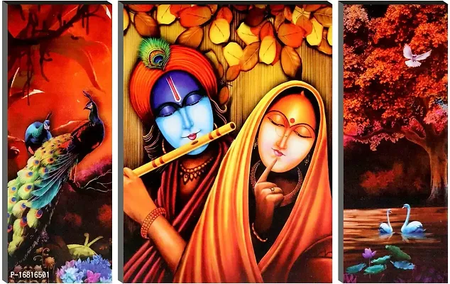 Set of 3 Radha Krishna Wall Decor Digital Reprint with UV Coated Painting size 12 inch x 8 inch Painting