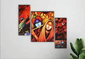 Set of 3 Radha Krishna Wall Decor Digital Reprint with UV Coated Painting size 12 inch x 8 inch Painting-thumb2