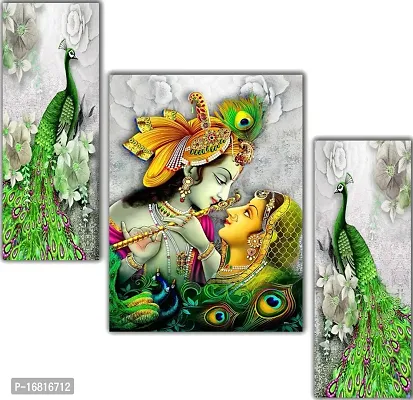 Set of 3 Radha Krishna Wall Decor Digital Reprint with UV Coated Painting size 12 inch x 8 inch Painting-thumb0