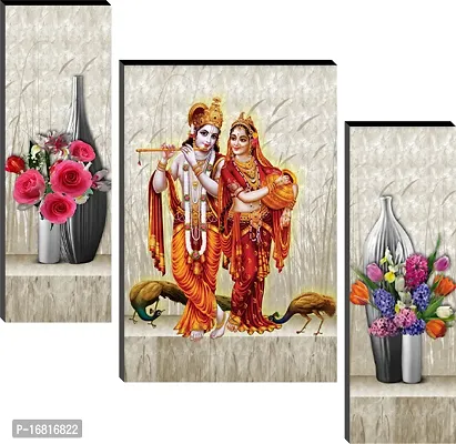 Set of 3 Radha Krishna Wall Decor Digital Reprint with UV Coated Painting size 12 inch x 8 inch Painting-thumb0