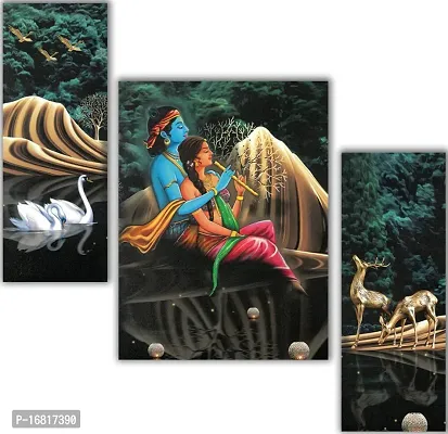 Set of 3 Radha Krishna Wall Decor Digital Reprint with UV Coated Painting size 12 inch x 8 inch Painting