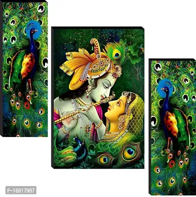 Set of 3 Radha Krishna Wall Decor Digital Reprint with UV Coated Painting size 12 inch x 8 inch Painting-thumb0