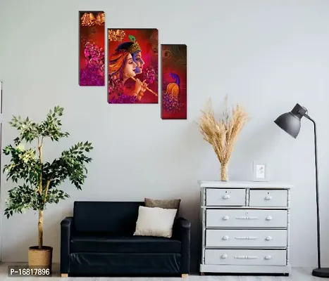 Set of 3 Radha Krishna Wall Decor Digital Reprint with UV Coated Painting size 12 inch x 8 inch Painting-thumb2