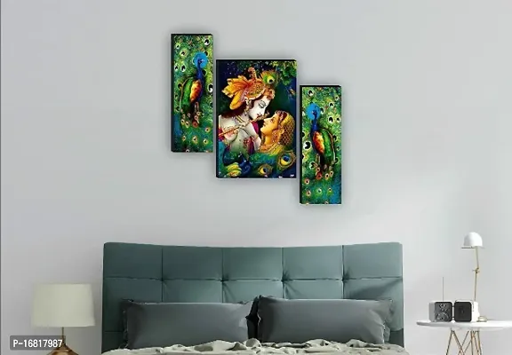 Set of 3 Radha Krishna Wall Decor Digital Reprint with UV Coated Painting size 12 inch x 8 inch Painting-thumb3