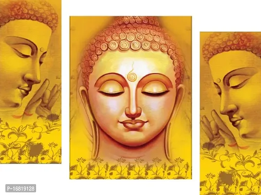 Set of 3 Buddha Wall Decor Digital Reprint with UV Coated Painting size 12 inch x 8 inch Painting-thumb0