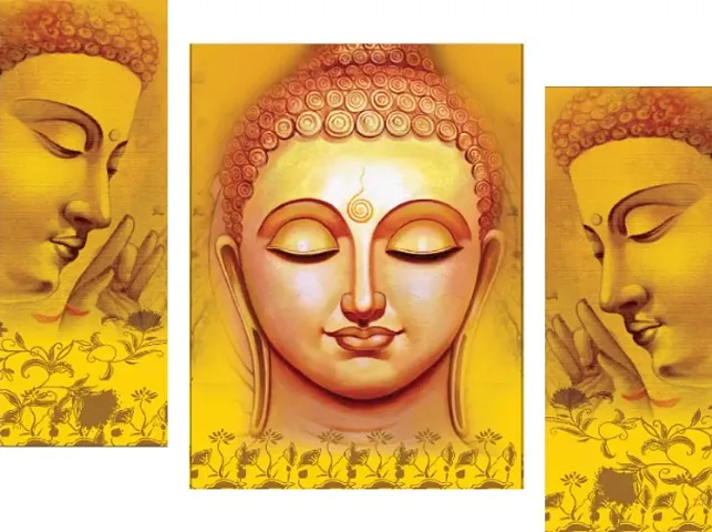 Set of 3 Buddha Wall Decor Digital Reprint with UV Coated Painting size 12 inch x 8 inch Painting